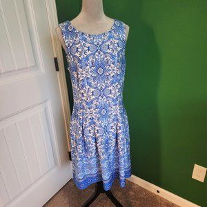 NWT Danny & Nicole Blue & White Sleeveless Dress  - Size 14